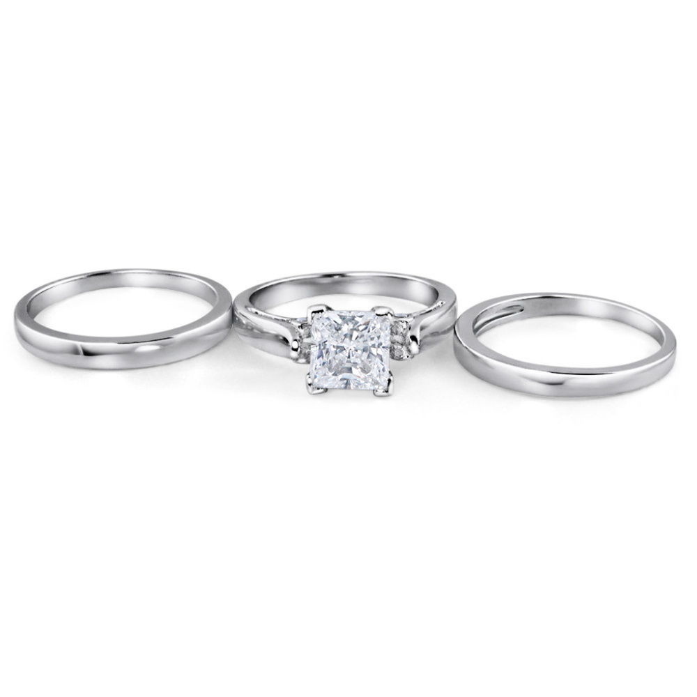 NEW 925 STERLING SILVER PRINCESS DIAMOND CUT WEDDING RINGS ENGAGEMENT RINGS - Picture 2 of 4